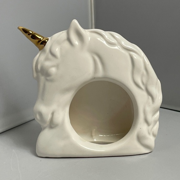 Vintage‎ 80s Unicorn Picture Frame by OCI Omnibus White & Gold Made of Ceramic - Picture 1 of 5
